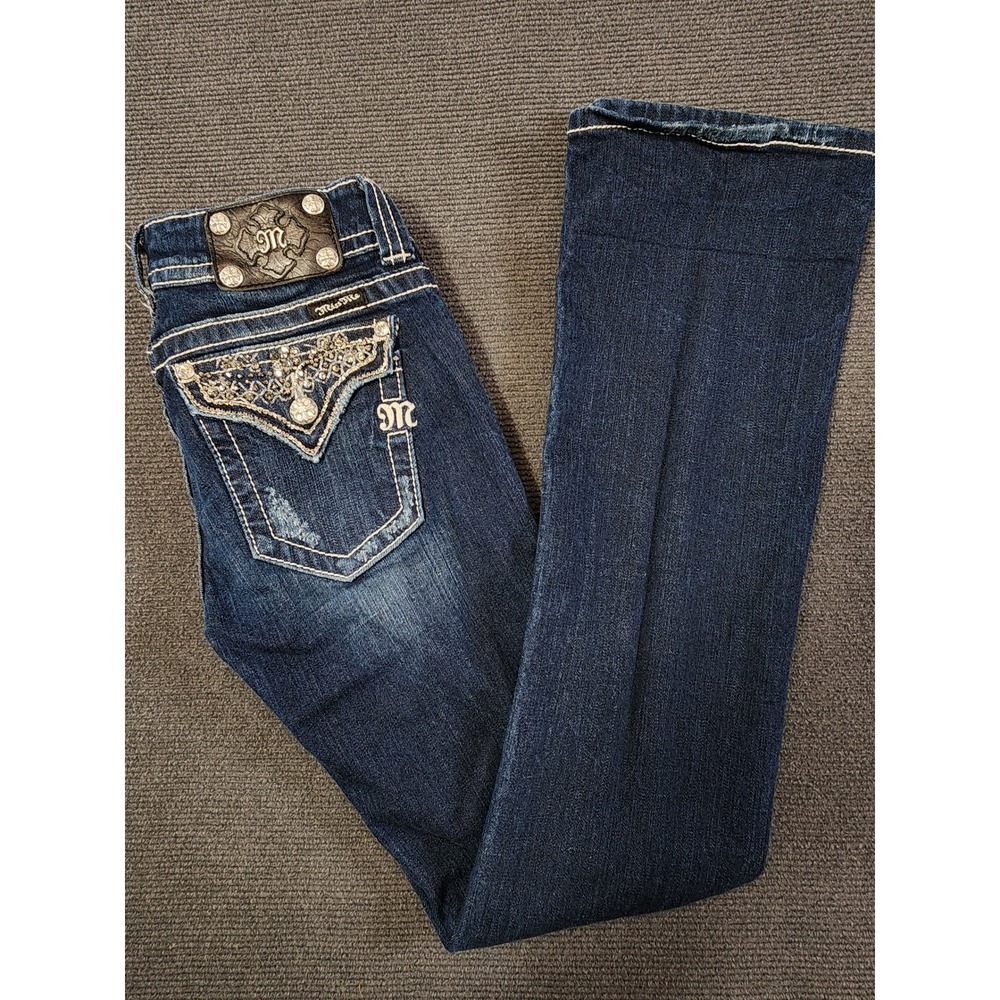 Miss Me Bootcut Jeans Women 28 Blue Embellished Pocket Y2K - Picture 3 of 15